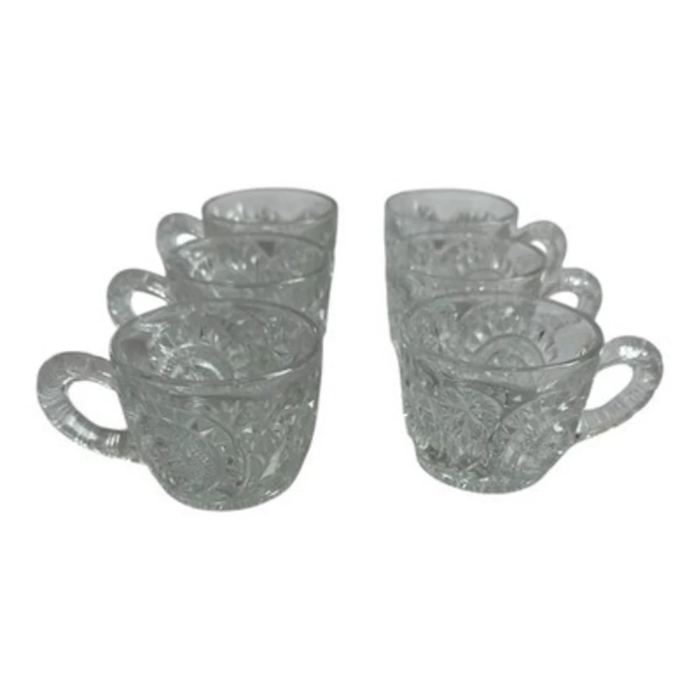 EAPG L.E. Smith Pinwheel Stars Punch Cups Set of 6 Clear Vintage Glass Excellent
